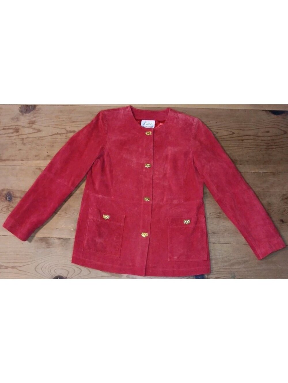 Vtg Linea Louis Dell'Olio Jacket Women S Red Suede Leather Goldtone Clasp Button